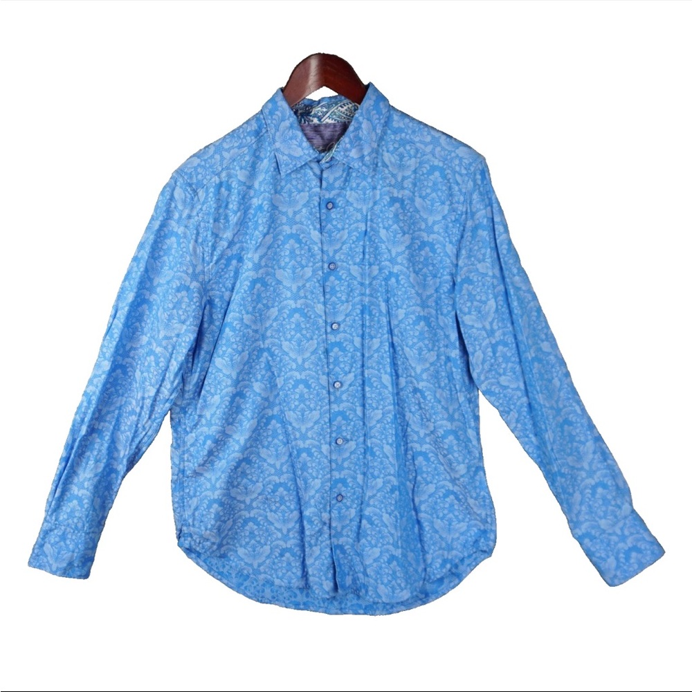 Robert Graham Button Up Shirt Mens M Blue Floral Classic Fit Long Sleeve Paisley